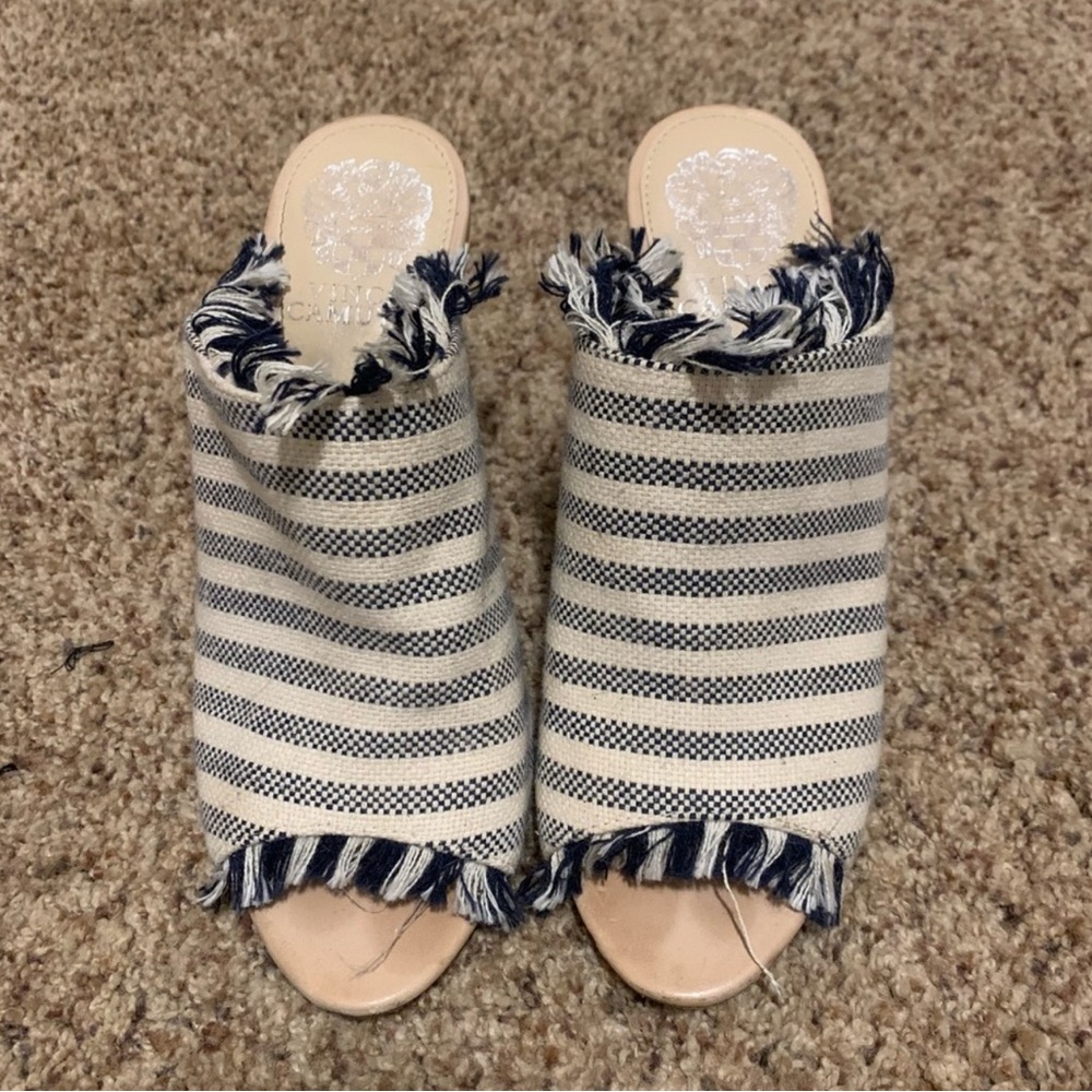 Vince Camuto Olesia Fringe Stripe Canvas Mules